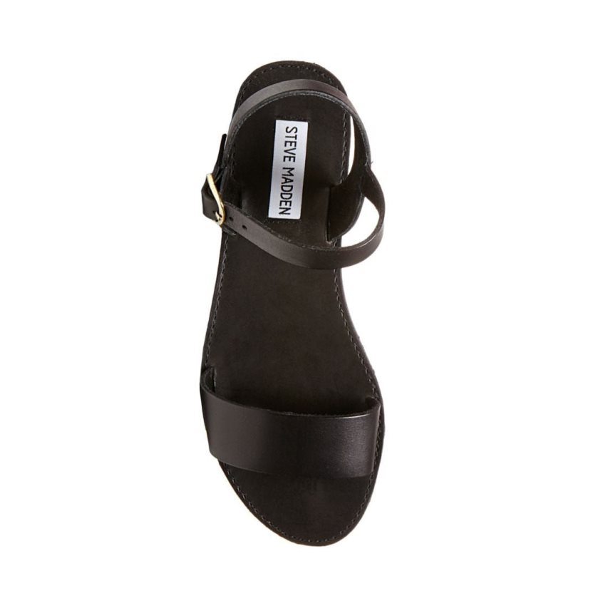 Black Steve Madden Donddi Leather Women's Flat Sandals | PH 9152UJY